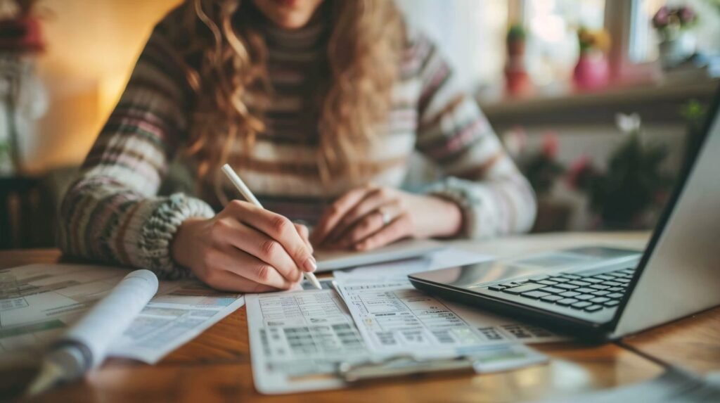Melbourne couple reviewing debt consolidation options with a mortgage broker at a table
