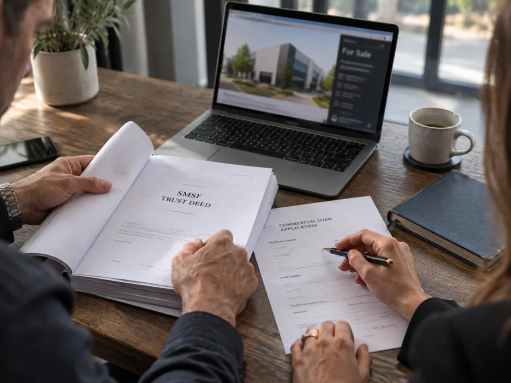 Business owner reviewing a self managed super fund SMSF strategy for purchasing a commercial property
