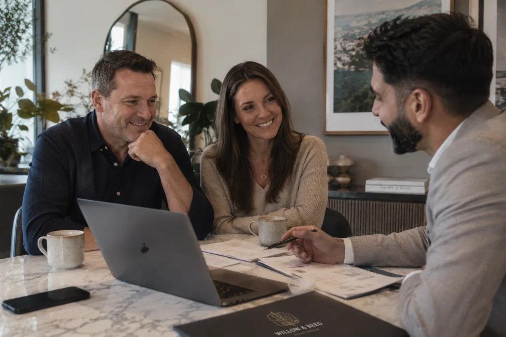Melbourne couple reviewing a debt recycling strategy with their mortgage broker to turn home loan debt into wealth-building investment debt
